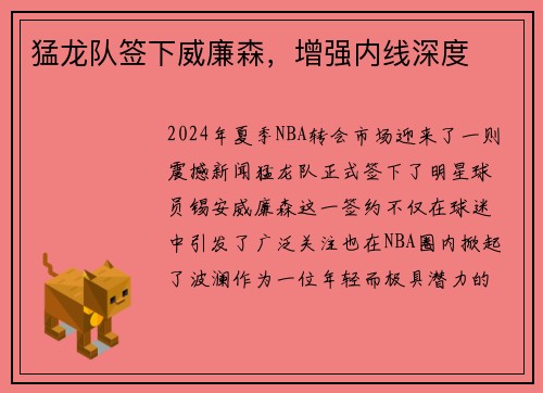 猛龙队签下威廉森，增强内线深度